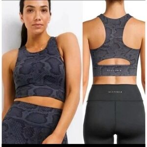 Allfenix Grey Snakeskin Racerback Sports Bra Keyhole Back Activewear Top Large